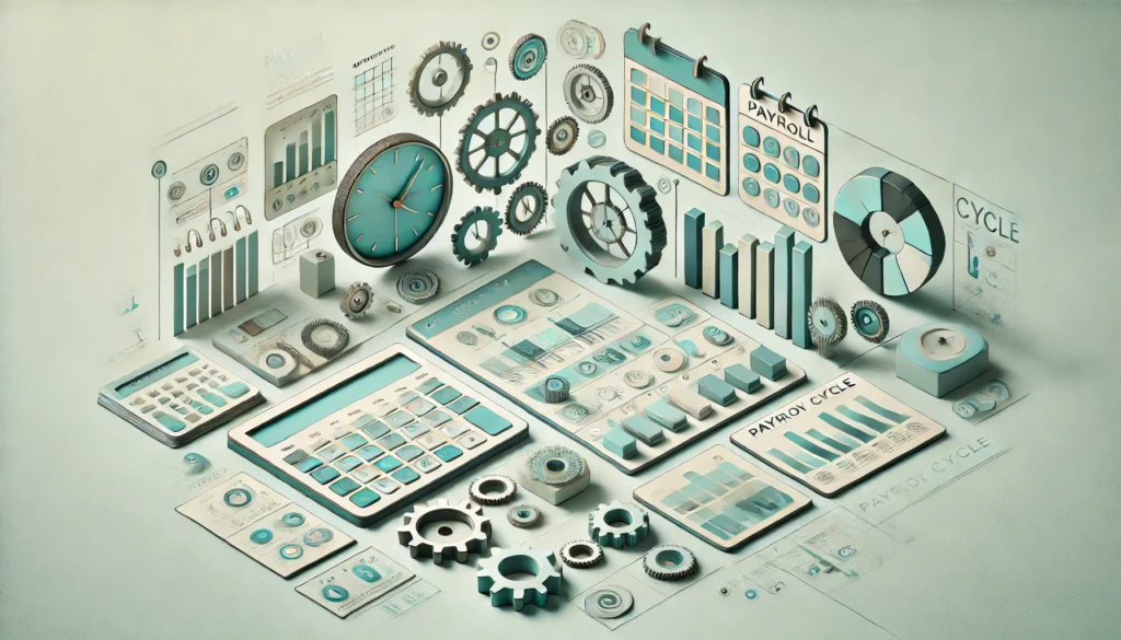 DALL·E 2024 08 14 12.02.14 Create a hyper realistic rectangular image with a minimalistic and clean design focused on the concept of a payroll cycle. The image should feature e