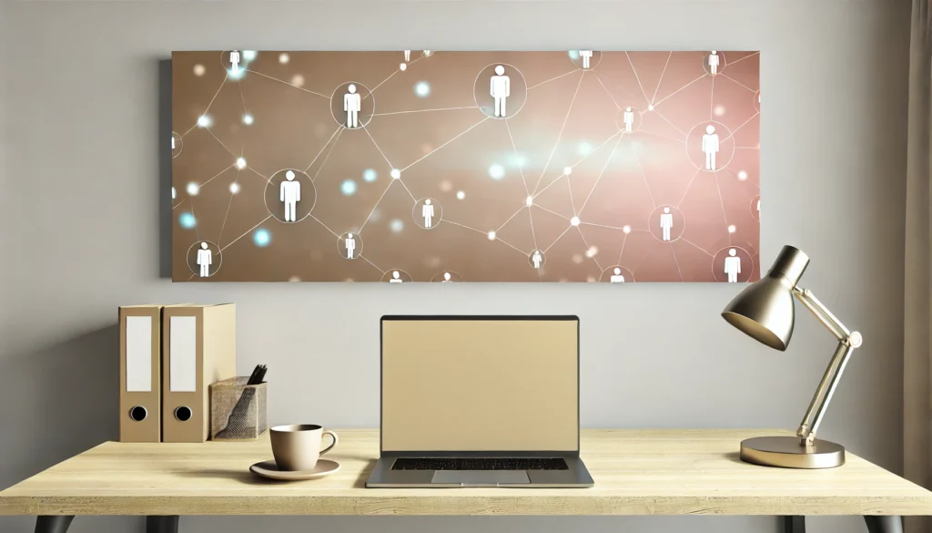 DALL·E 2024 09 17 08.38.00 A highly realistic and minimalist rectangular image inspired by the provided design. The image should feature a modern workspace with a laptop and a c