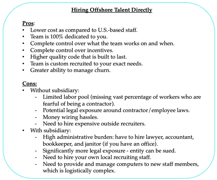 graphic: pros and cons of hiring offsore talent directly
