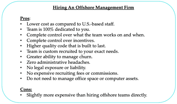 graphic: pros and cons of hiring an offsore management firm